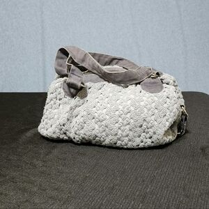 For Freedom gray denim knit shoulder bag